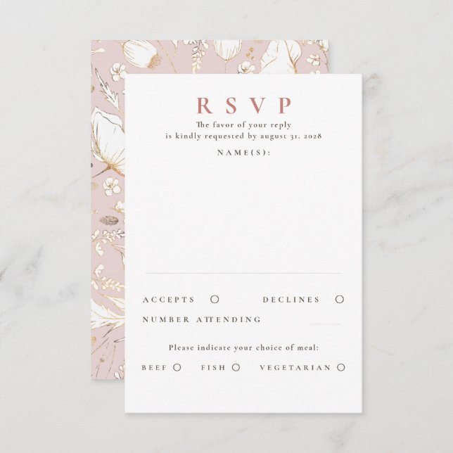 RSVP de Casamento Dourado de Flores Selvagens dese (Frente/Verso)