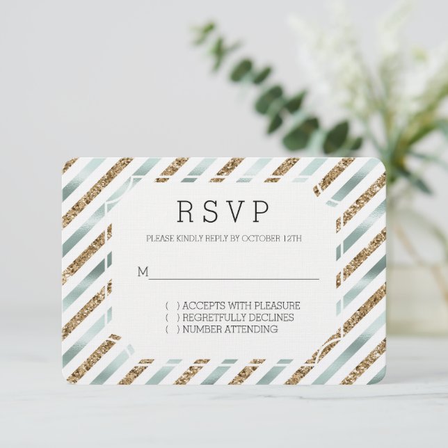 RSVP de Casamento Dourado de Largura de Chic Mint  (Em pé/Frente)