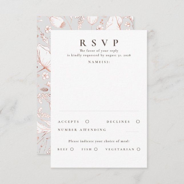 RSVP de Casamento Dourado de Rosa de Flores Selvag (Frente/Verso)