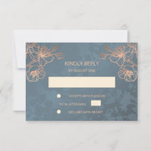 RSVP de Casamento Dourado de Rosa Floral