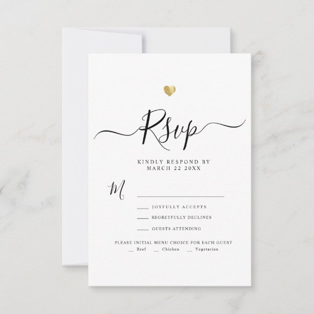 RSVP de Casamento Dourado de Script Minimalista Mo (Frente)
