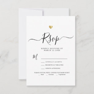 RSVP de Casamento Dourado de Script Minimalista Mo