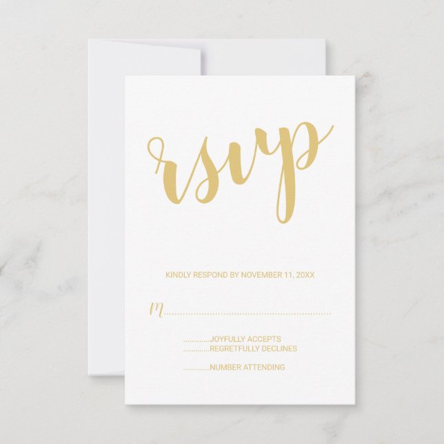 RSVP de Casamento Dourado de Script Moderno (Frente)
