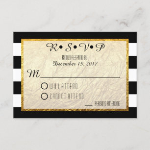 RSVP de Casamento Dourado de Stripe Branca Modern