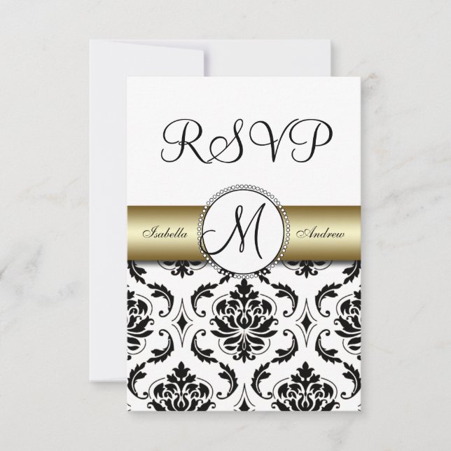RSVP de Casamento Dourado do Damasco Negro (Frente)