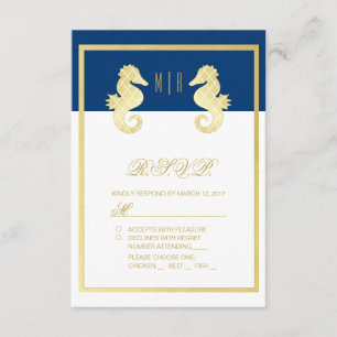 RSVP de Casamento Dourado do Marinho Seacavalo de 
