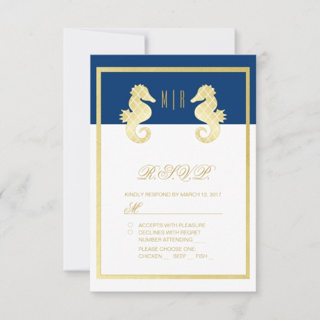 RSVP de Casamento Dourado do Marinho Seacavalo de  (Frente)