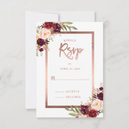 RSVP de Casamento Dourado do Rosa Floral Vermelho