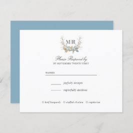 RSVP de Casamento Dourado e Azul do Monograma Chic