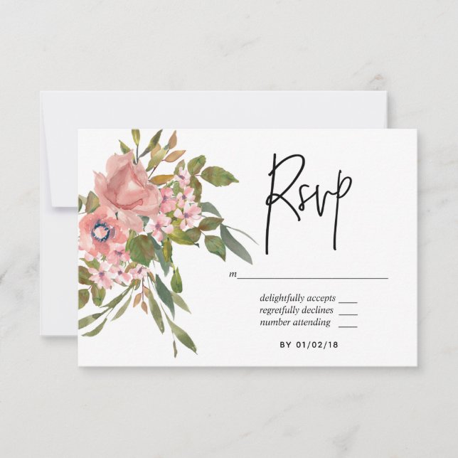 RSVP de Casamento Dourado e Blush de Flores de Aqu (Frente)