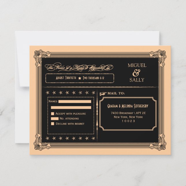 RSVP de Casamento Dourado e preto de Y preto (Frente)