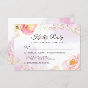 RSVP de Casamento Dourado e Rosa Girly primavera
