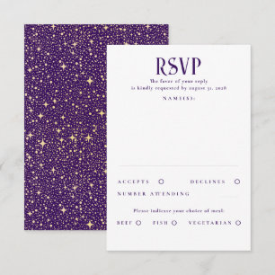 RSVP de Casamento Dourado e Roxo de Estrelas