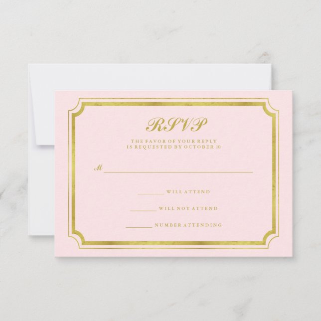RSVP de Casamento Dourado Elegante Blush Pink e Fa (Frente)