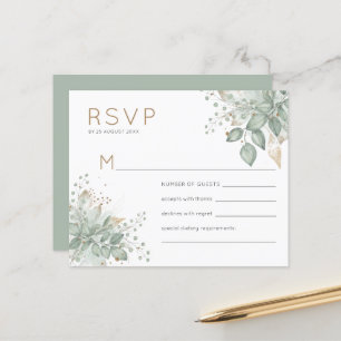 RSVP de Casamento Dourado Verde de Folhagem de Ág