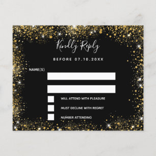 RSVP de casamento econômico com ouro preto brilhan
