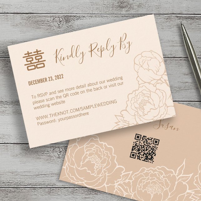 RSVP de Casamento Elegante Chinês de Peony com Cód (Criador carregado)