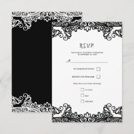RSVP de casamento elegante com renda preta e branc