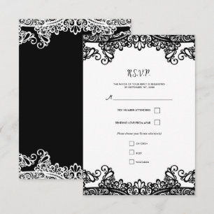 RSVP de casamento elegante com renda preta e branc