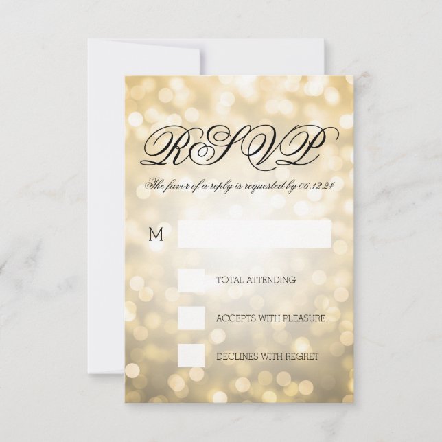 RSVP de Casamento Elegante das Luzes de Bokeh Dour (Frente)