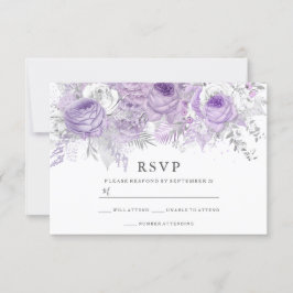 RSVP de Casamento Elegante de Flores Roxas e Prate