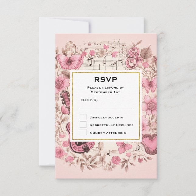 RSVP de Casamento Elegante de Notas e Flores Music (Frente)