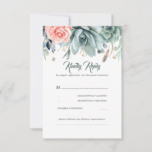 RSVP de Casamento Elegante de Rosa Elegante Greene (Frente)