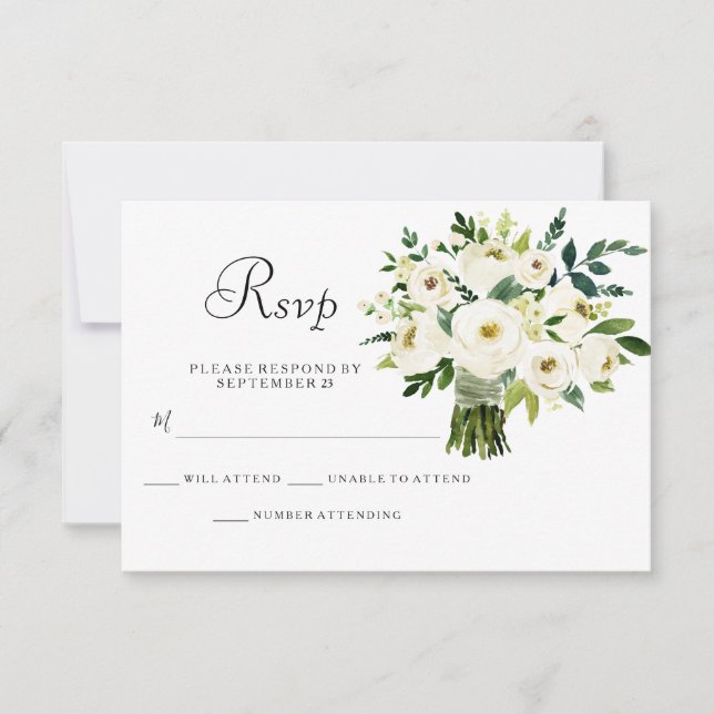 RSVP de Casamento Elegante do Buquê Floral Branco (Frente)