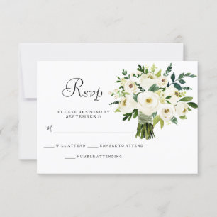 RSVP de Casamento Elegante do Buquê Floral Branco