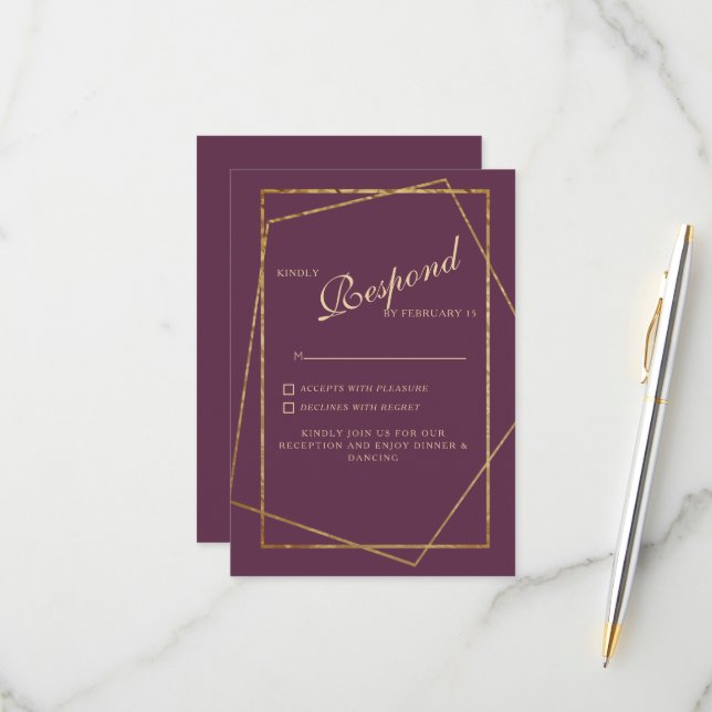 RSVP de Casamento Elegante Étnico Roxo (Frente/Verso In Situ)