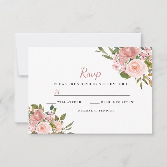 RSVP de Casamento Elegante Floral Dourado Rosa e R (Frente)