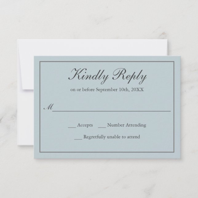 RSVP de Casamento Elegante Simples Dusty Blue Clás (Frente)