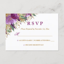 RSVP de casamento em ametista cintilante com flora