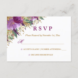 RSVP de casamento em ametista cintilante com flora