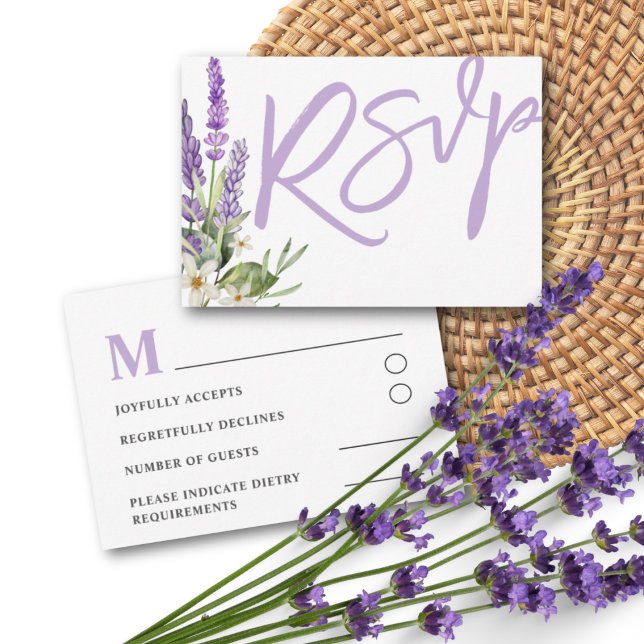 RSVP de casamento em aquarela com lavanda rústica  (Criador carregado)