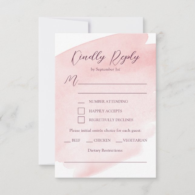 RSVP de Casamento em Aquarela Rosa Corado (Frente)