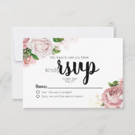 RSVP de casamento em azul naval com rosas florais