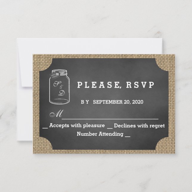 RSVP de Casamento em Chalkboard com Pano de Aniage (Frente)