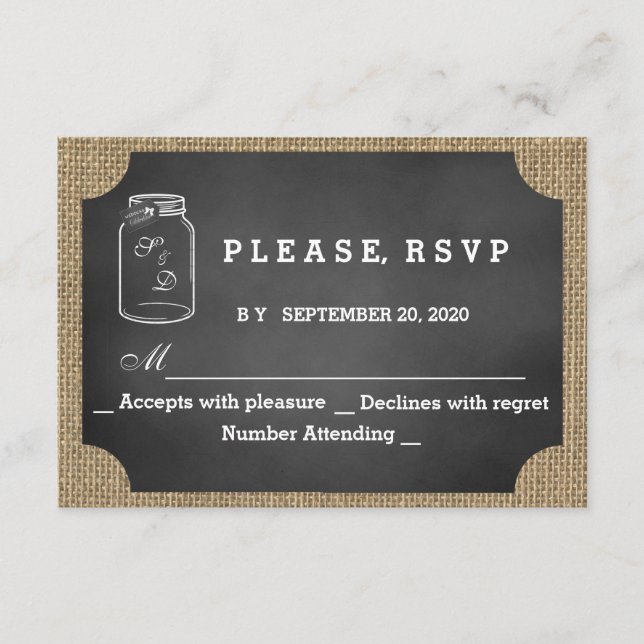 RSVP de Casamento em Chalkboard com Pano de Aniage (Frente)
