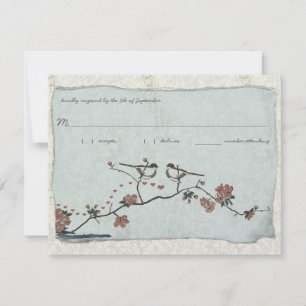 RSVP de casamento em damasco com pássaros vintage