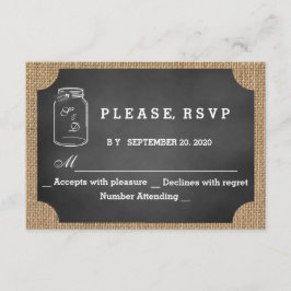 RSVP de Casamento em Quadro Negro com Pano Rústico