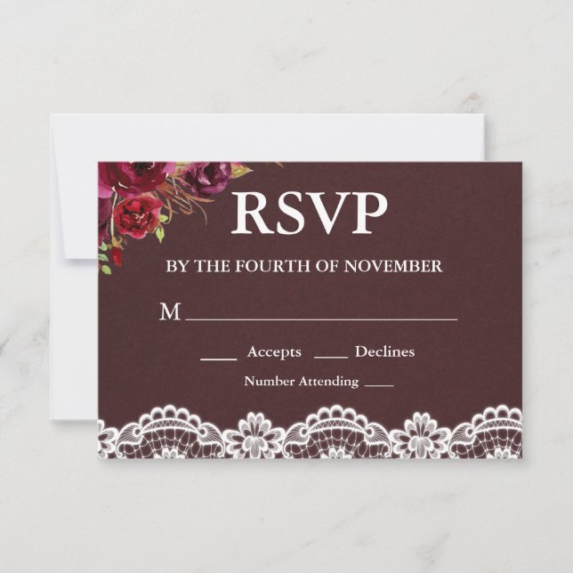 RSVP de casamento em renda floral rústica (Frente)