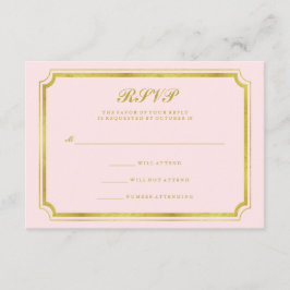 RSVP de casamento em rosa bege e dourado falso ele