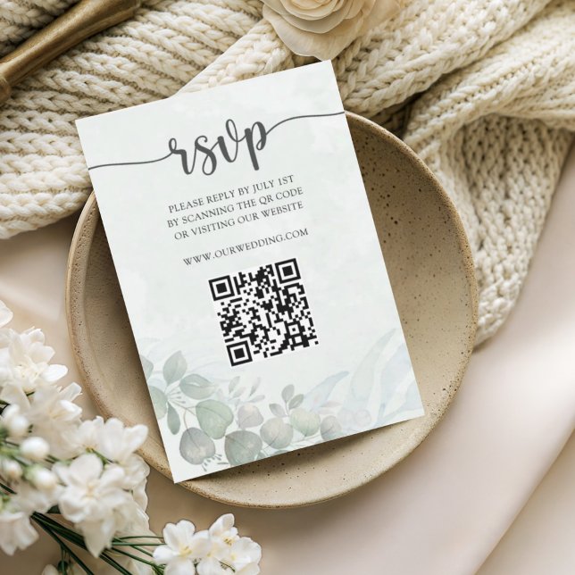 RSVP de casamento em verde sálvia rústico com euca (Criador carregado)