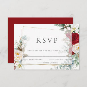 RSVP de casamento   Escarlate e Ivory Peony Floral