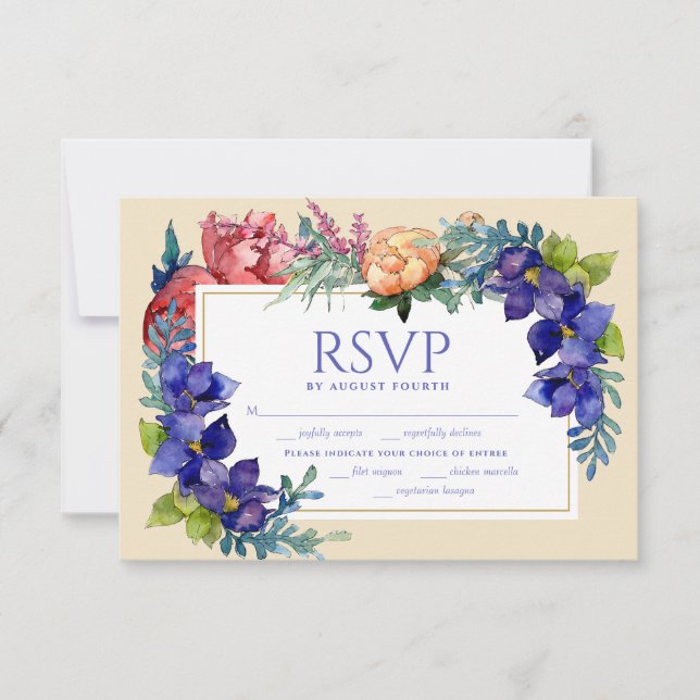 RSVP de Casamento | Felicidade Aquarela Floral (Frente)