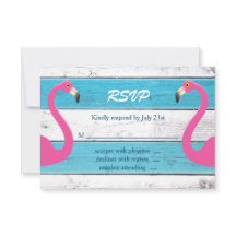 RSVP de Casamento Flamingo Azul e Branco