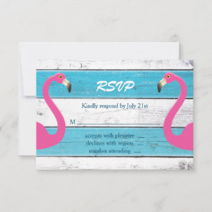 RSVP de Casamento Flamingo Azul e Branco