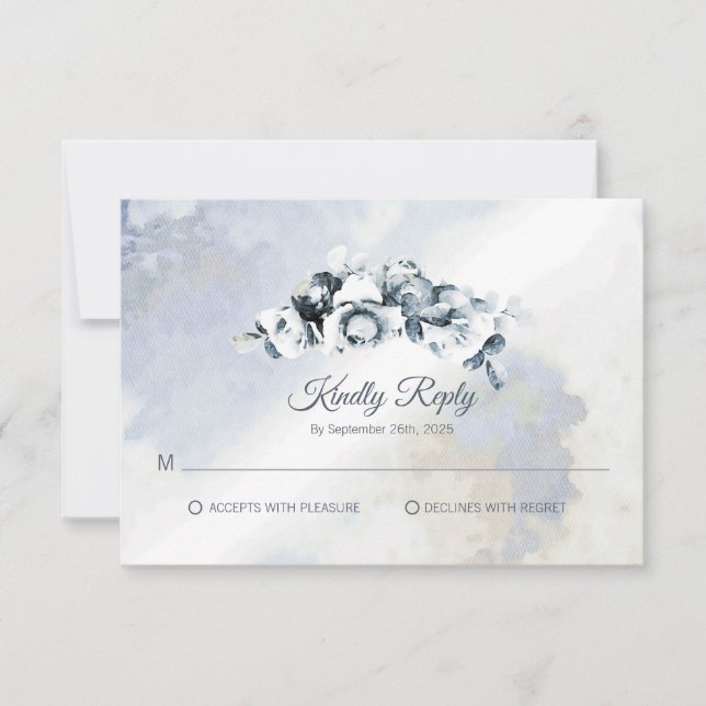 RSVP de Casamento Flor por Aquarela da Cinza russa (Frente)