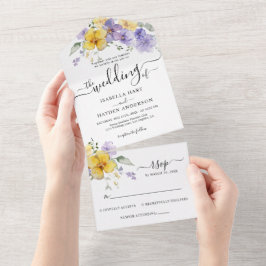 RSVP de Casamento Floral Amarelo Ouro Roxo lavanda